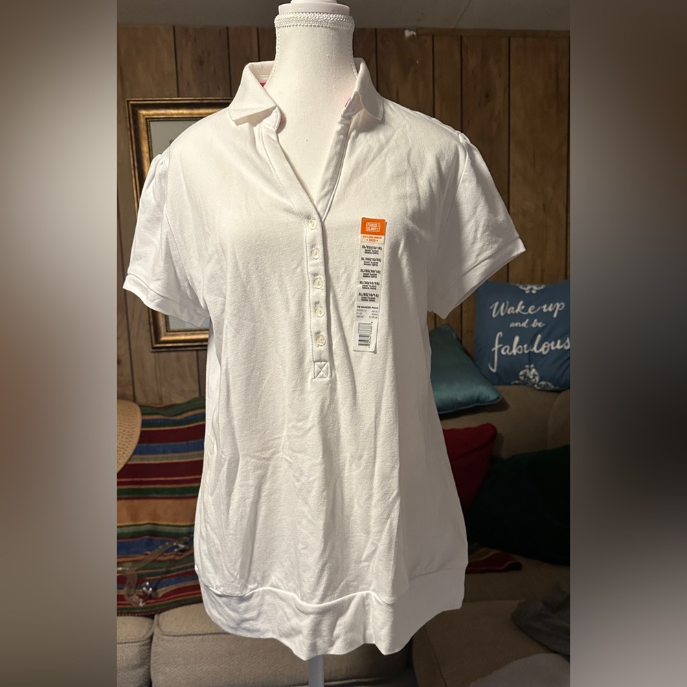 White Short Sleeve Button Down Polo Shirt